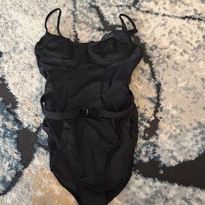 SOLID & STRIPED Black One-Piece Swimsuit with Buckle Accent